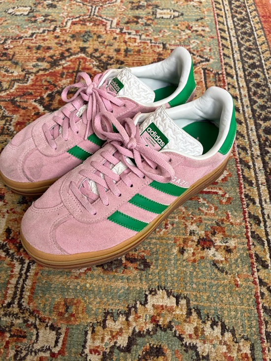 adidas Shoes - adidas Pink Suede Sneakers with Green Stripes
